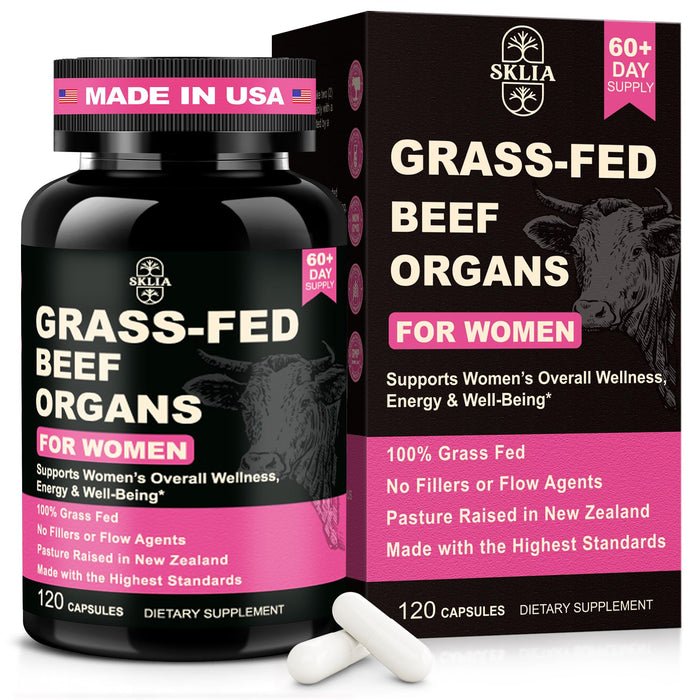 SKLIA Beef Organ Supplement for Women – Grass-Fed NZ (120ct) | Energy & Wellness