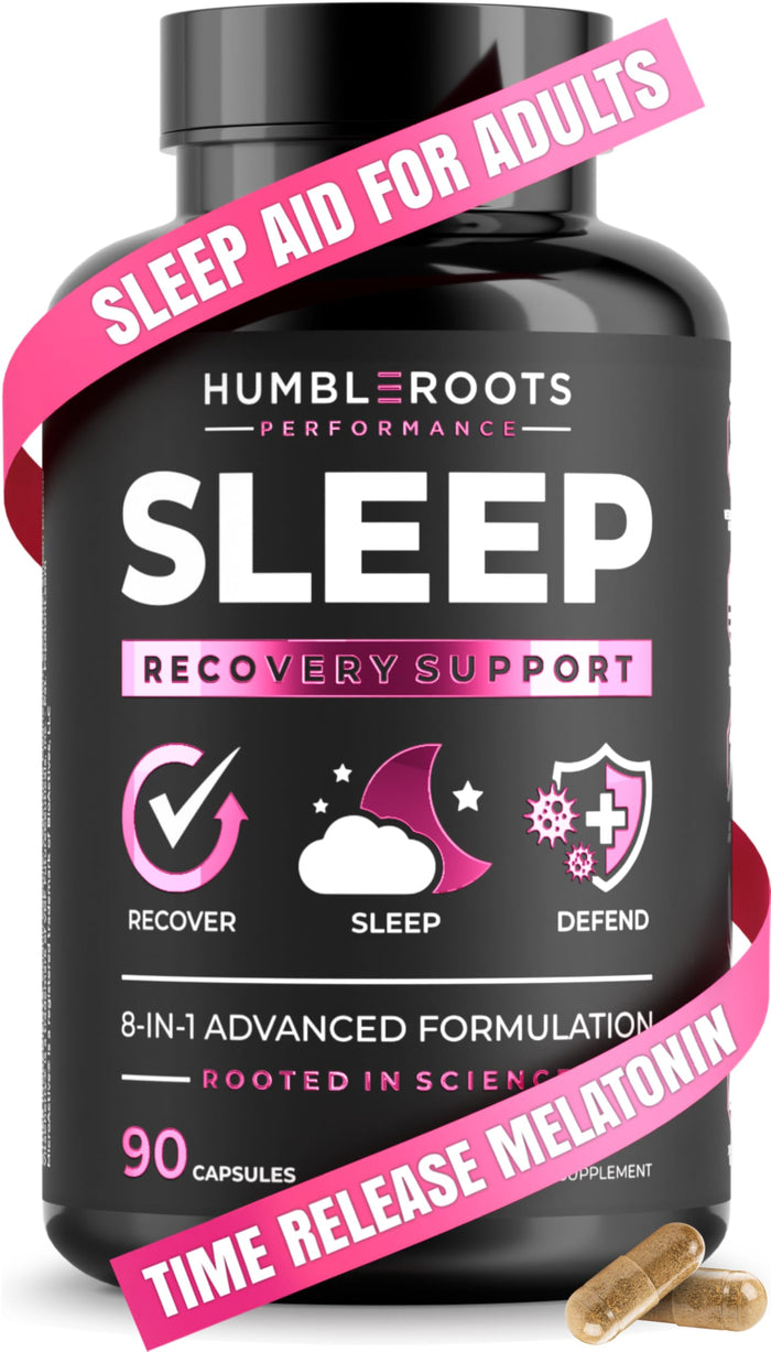 Sleep Aid for Adults - Extra-Strength Melatonin + Ashwagandha | 90 Capsules | HUMBLEROOTS SLEEP