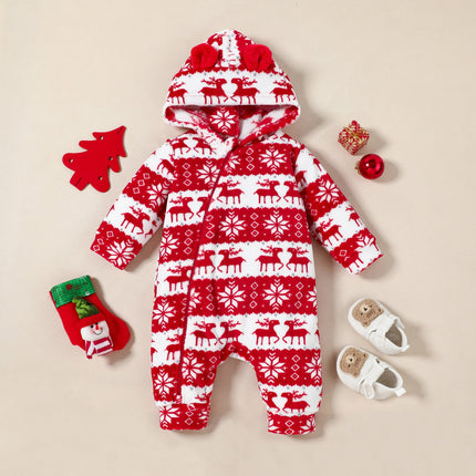 Baby Girl Christmas Tree Print Plush Jumpsuit