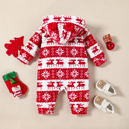 Baby Girl Christmas Tree Print Plush Jumpsuit