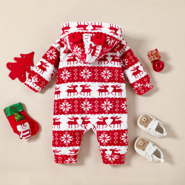 Baby Girl Christmas Tree Print Plush Jumpsuit