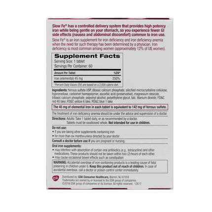 Slow Fe High Potency Iron 45 mg, Slow Release – 60 Tablets (Pack of 2) | Iron Supplement