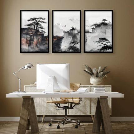 Small Framed Pictures | Set of 3 Asian Inspired Wall art Prints