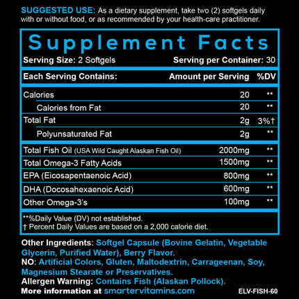 Smarter Omega 3 Fish Oil 2 Pack - Berry Flavor, Burpless, 2000mg DHA & EPA