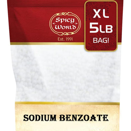 Spicy World Sodium Benzoate 5 LB (80 Oz) – 99% USP/FCC Grade, Additive & Preservative
