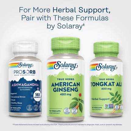 SOLARAY American Ginseng 480 mg | Adaptogenic Herb for Stress, Energy & Endurance | 50 VegCaps