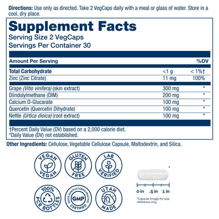 SOLARAY DIM Supplement for Men – Clinically Studied 200mg DIM + Zinc & Quercetin – Vegan, Gluten Free | 60 VegCaps