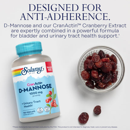 Solaray D-Mannose 1000mg with CranActin Cranberry – Urinary Health Support, Vegan, 150 VegCaps