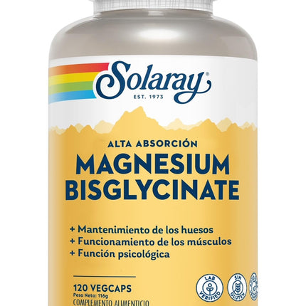 SOLARAY Magnesium Glycinate Capsules – Chelated Bisglycinate with BioPerine (Vegan, 120 VegCaps)
