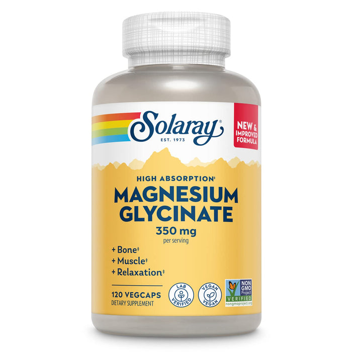 SOLARAY Magnesium Glycinate Capsules – Chelated Bisglycinate with BioPerine (Vegan, 120 VegCaps)