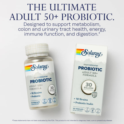 SOLARAY Mycrobiome Probiotic Adult 50+ Formula | 30B CFU, 18 Strains, 30 Servings, VegCaps
