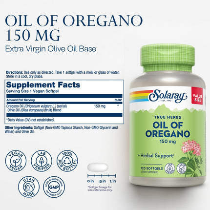 SOLARAY Oil of Oregano Softgels 150 mg - Vegan, 120 Servings