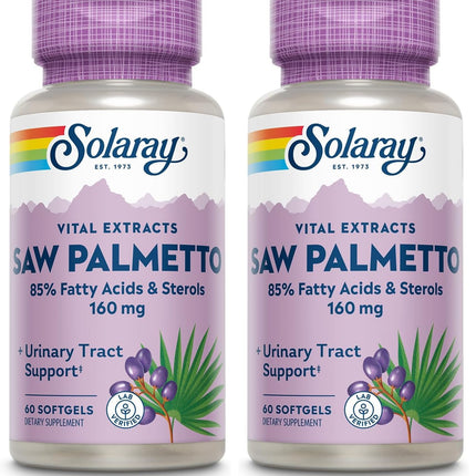 SOLARAY Saw Palmetto Extract – Prostate & Urinary Support, 136 mg Fatty Acids & Sterols, Lab Verified, Pack of 2 (60 Servings)