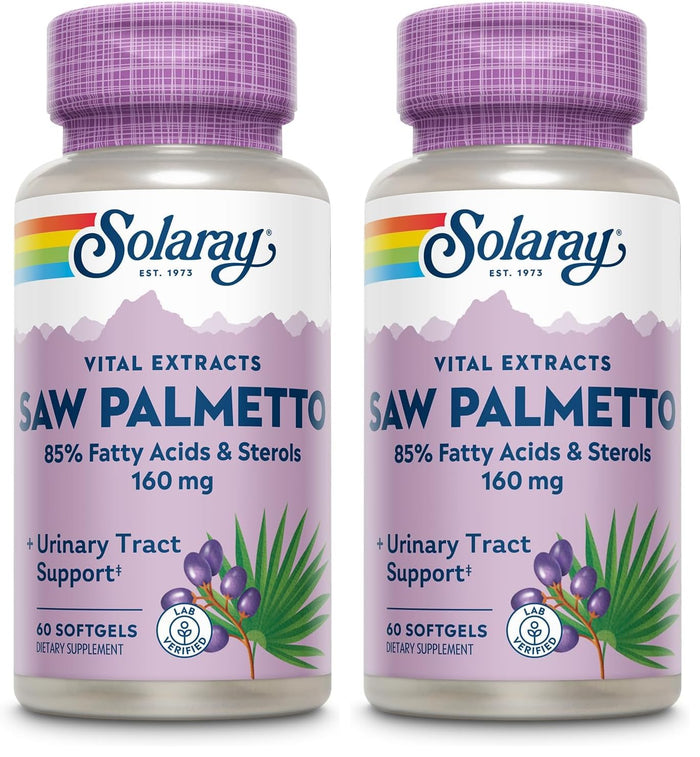 SOLARAY Saw Palmetto Extract – Prostate & Urinary Support, 136 mg Fatty Acids & Sterols, Lab Verified, Pack of 2 (60 Servings)