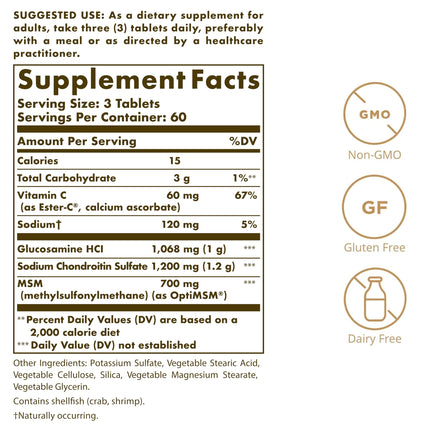 Solgar Glucosamine Chondroitin MSM Ester-C – 180 Tablets | Joint Support