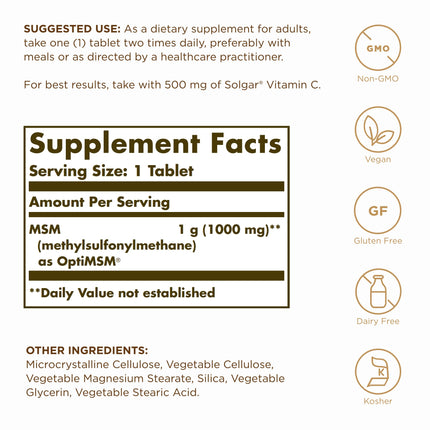 Solgar MSM 1000 mg – 240 Servings (2 x 120 Tablets) – Joint Support, Vegan, Non-GMO