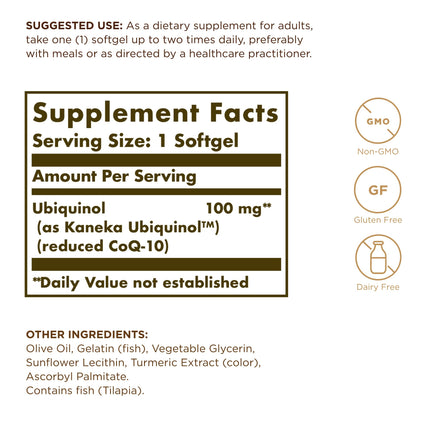 Solgar Ubiquinol 100 mg (Reduced CoQ-10) - 50 Softgels | Advanced Antioxidant Support