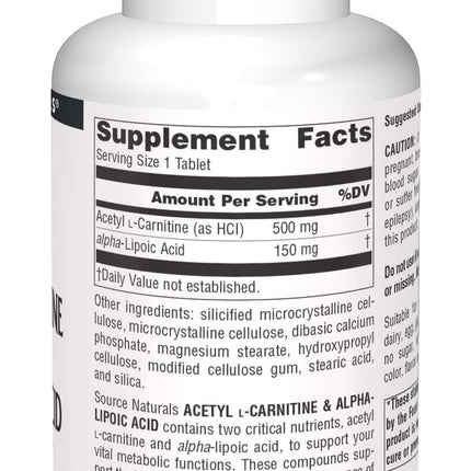 Source Naturals Acetyl L-Carnitine & Alpha-Lipoic Acid 650 mg – 120 Tablets