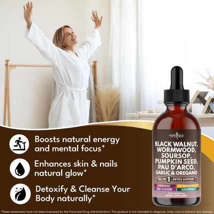 NEW AGE Black Walnut Wormwood Cleanse Drops – Herbal Liquid Tincture, 8oz