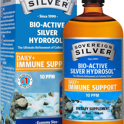 Sovereign Silver Immune Support - Colloidal Silver Hydrosol, 10 ppm, 32 oz