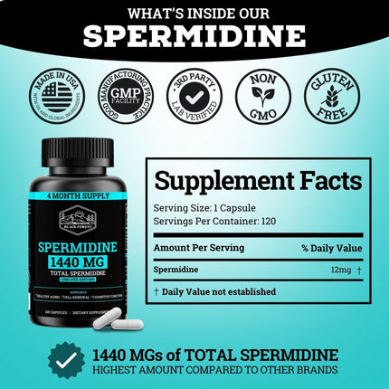 Spermidine Supplement 1440mg – 99% Pure, 4 Months Supply for Cellular Health