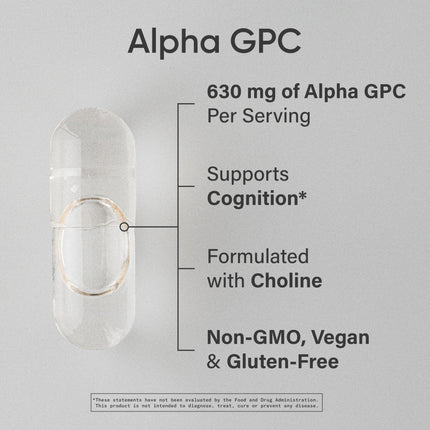 Sports Research® Alpha GPC 630mg Extra Strength – Focus & Cognitive Support – 60 Veggie Capsules