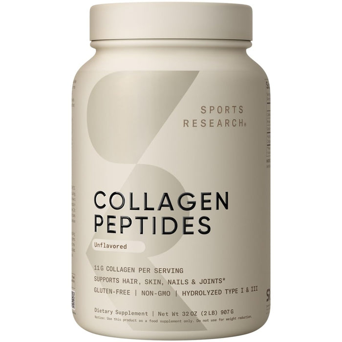 Sports Research Collagen Peptides — Hydrolyzed Type I & III Powder for Skin, Hair, Nails & Joints