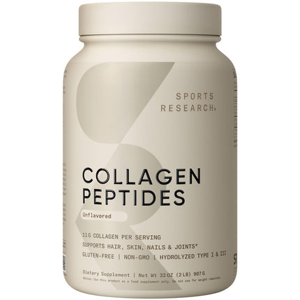 Sports Research Collagen Peptides — Hydrolyzed Type I & III Powder for Skin, Hair, Nails & Joints
