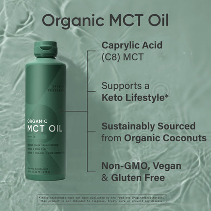 Sports Research Keto MCT Oil C8 Caprylic Acid – 16 oz | Non-GMO & Vegan