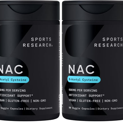 Sports Research N-Acetyl L-Cysteine (NAC) 600mg Veggie Capsules – Lemon Aroma, 2 Pack – Vegan, Non-GMO, Gluten Free