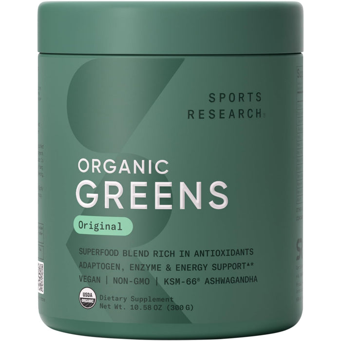 Sports Research Organic Greens Powder with Spirulina & Chlorella – 30 Servings, Vegan & Sugar-Free
