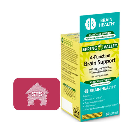 Spring Valley 4-Function Brain Support, 60 Count + STS Sticker