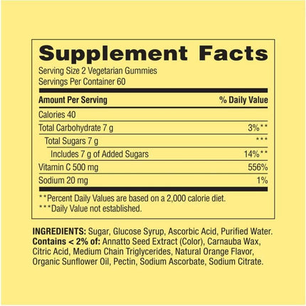 Spring Valley Extra Strength Vitamin C Immune Health Gummies - 500 mg, 120 Count | Vegetarian, Orange Flavor