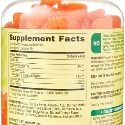 Spring Valley Extra Strength Vitamin C Immune Health Gummies - 500 mg, 120 Count | Vegetarian, Orange Flavor