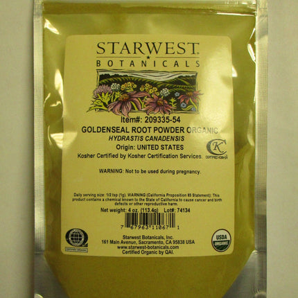 Starwest Botanicals Organic Goldenseal Root Powder - 4 oz