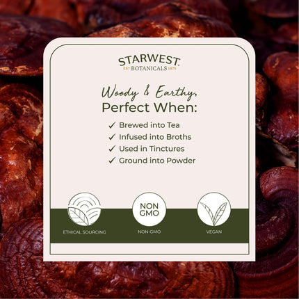 Starwest Botanicals Organic Red Reishi Mushrooms - 4 oz Pouch | Kosher, Non-GMO