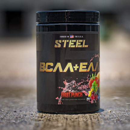 Steel Supplements | High Performance BCAA EAA Powder | Promotes Lean Muscle Growth and Workout Endurance | 2:1:1 Ratio to Recover Muscle Faster 30 Servings. (Fruit Punch)