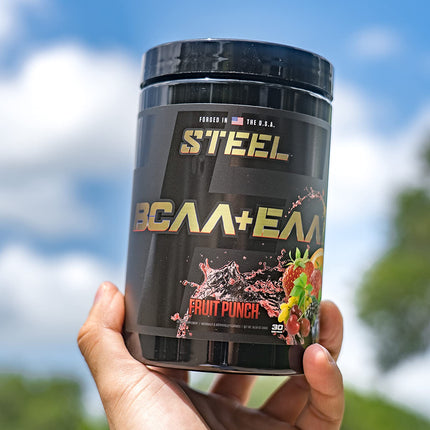 Steel Supplements | High Performance BCAA EAA Powder | Promotes Lean Muscle Growth and Workout Endurance | 2:1:1 Ratio to Recover Muscle Faster 30 Servings. (Fruit Punch)