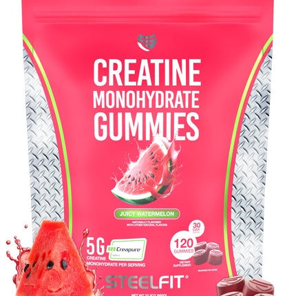 SteelFit Creapure Creatine Gummies - 5g per Serving, Juicy Watermelon, 120 Gummies