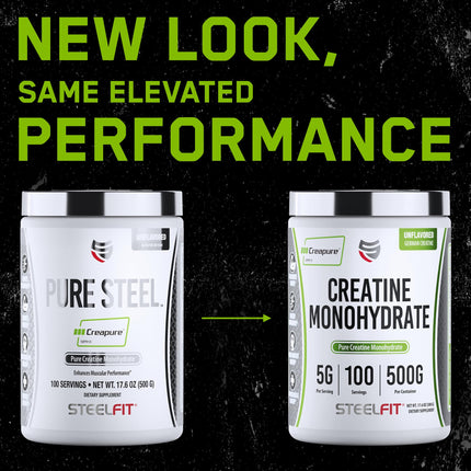 SteelFit Creapure Creatine Monohydrate Powder - Unflavored, German Micronized Creatine
