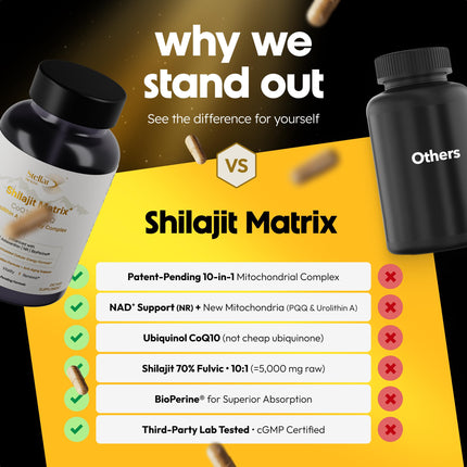 Stellar Health Clinical Mitochondrial Complex – Shilajit & NAD+ Booster with Ubiquinol CoQ10, NR, PQQ, ALA, Astaxanthin | 60 Vegan Capsules