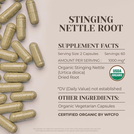 Stinging Nettle Root USDA Organic 120 Capsules | Urinary Health & Joint Support