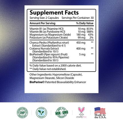 Research Verified Stone Support - Kidney Stone Defense | Chanca Piedra, Crataeva Nurvala, BioPerine | Vegan - 60 Capsules