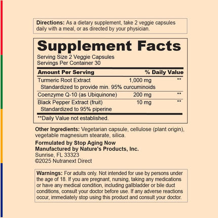 Stop Aging Now CoQ10 200mg – 60 Capsules | Antioxidant Curcumin Complex