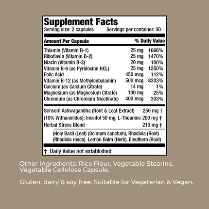 Vitality C American Nutriceuticals Stress Ease - Theanine Stress Balance Supplement for Calming, Mood Support & Cortisol Reduction