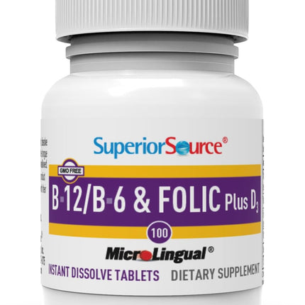 Superior Source No Shot B-12 1000 mcg + B-6, Folic Acid & D-3 1000 IU – Sublingual Tablets (Pack of 2)