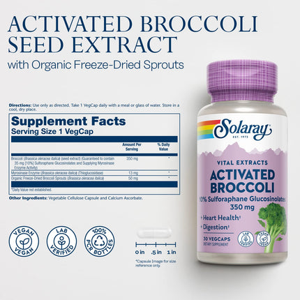 SOLARAY Activated Broccoli Seed Extract 350 mg | 10% SGS | Antioxidant & Heart Support | Vegan