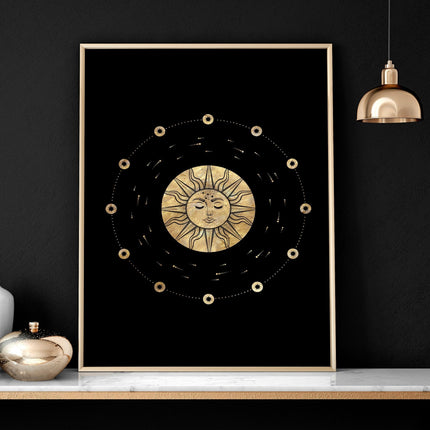 Sun and moon drawing  | set of 3 framed wall art