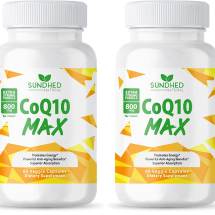Sundhed Natural CoQ10 800mg - Extra Strong Coenzyme Q10 Supplement, Pack of 2 (60 Capsules Each)