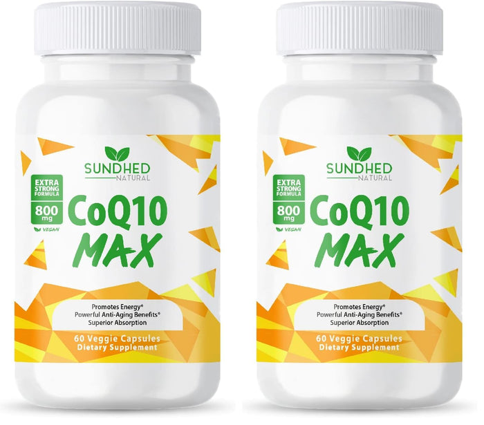 Sundhed Natural CoQ10 800mg - Extra Strong Coenzyme Q10 Supplement, Pack of 2 (60 Capsules Each)